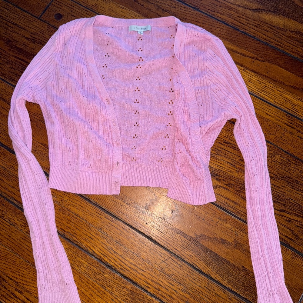 cropped pink cardigan with buttons